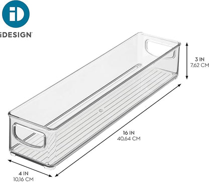 iDesign Slim Clear Plastic Storage Bin, Extra Long Narrow Stackable Organizer for Kitchen and Pantry