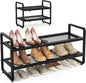 SAYZH Expandable Shoe Rack for Closet, Adjustable Metal Shoe Organizer with Sturdy Mesh Shelves for Boots & Heels, Stackable Shoe Storage for Entryway, Garage, Small Spaces (Black, 2-Tier)