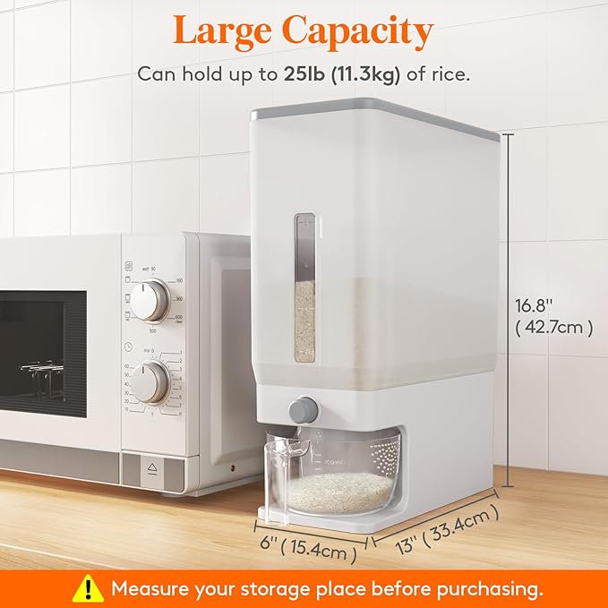 Lifewit 2 Pack Rice Dispenser 25 Lbs(11.3kg), Rice Storage Container Sealed Moisture Proof with Measuring Cup for Kitchen Pantry Household, BPA-Free, Clear