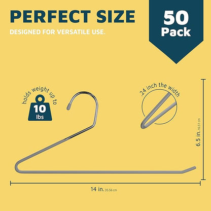 Lifemaster Metal Pants Hanger Set - 50 Pieces Elegant Non-Slip Closet Space Saving Hanger Set for Pants, Trouser, Blankets, and Jeans with Open Ended Sleek Design - Gray