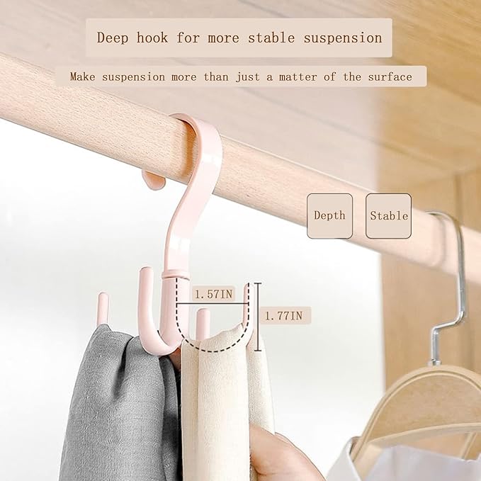 Closet Hanging Organizer 360 Degree Swivel Hooks (Pack of 3) for Hanging Belts, Ties, Bags, Purses, Scarves, Clothes and More. Easy Installation, no Drilling Required, Space Saving.