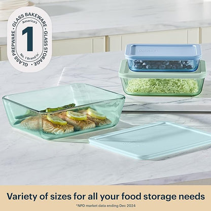 Pyrex Colors (3-Pack, Large) Tinted Glass Rectangle Food Storage Container Set, Snug Fit Non-Toxic Plastic BPA-Free Lids, Freezer Dishwasher Microwave Safe, 3 Cup, 6 Cup & 11 Cup