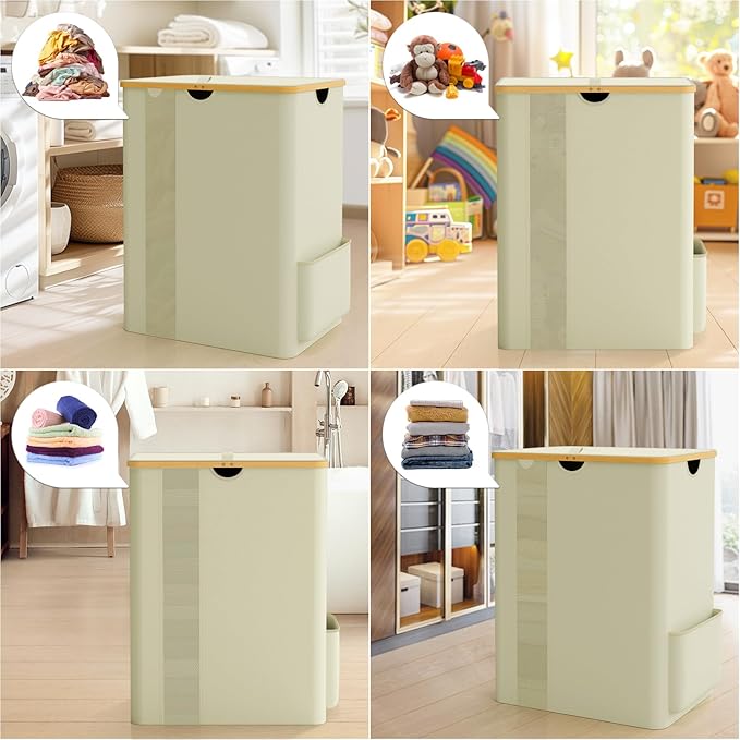 BlissTotes Laundry Basket with Lid, 150L Clothes Laundry Hamper with Handles and 2 Removable Laundry Bag, Breathable Design Hamper with Lid for Bedroom, Bathroom, Dorm, Laundry Room - Beige