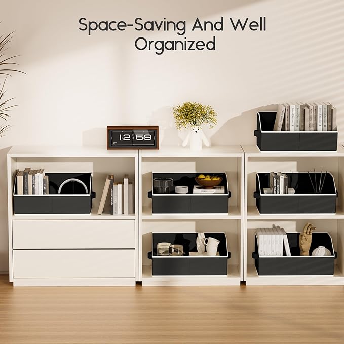 Homsorout Large Closet Organizers and Storage Bins - 6 Pack Trapezoid Storage Baskets for Shelves, Foldable Fabric Baskets with Handles Ideal for Closet, Basket, Wardrobe and Shelf Storage, Black