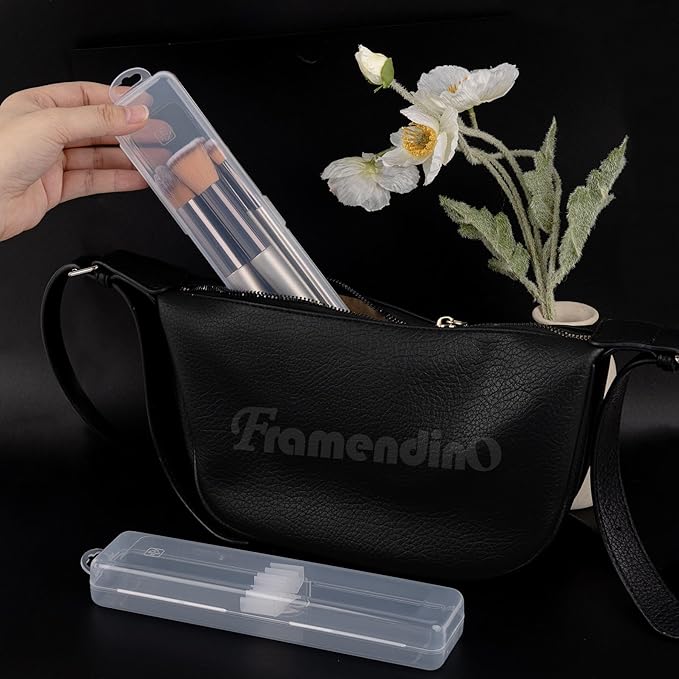 Framendino, 5 Pack Clear Travel Cosmetic Brush Holder Portable Cutlery Box Plastic Storage Container Toothbrush Carrying Boxes for Traveling
