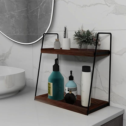 Dorhors 2 Tier Bathroom Counter Organizer Storage,Vanity Organizer for Bathroom Counter,Wood Standing Rack for Kitchen(Walnut)