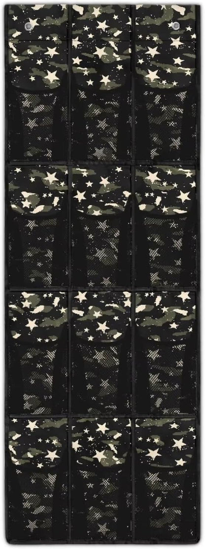 Camouflage Star Over the Door Shoe Organizer 12 Large Mesh Pockets Hanging Shoe Rack for Closet Foldable Shoe Organizer Door Hanger
