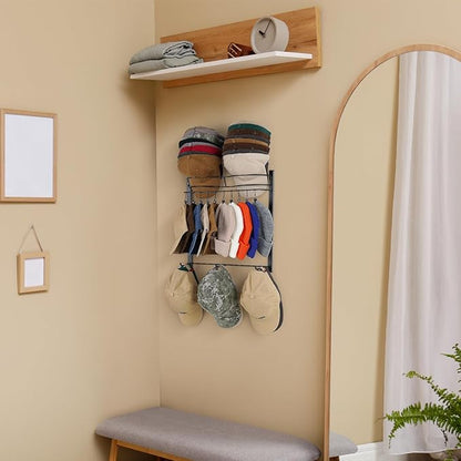 Hat Rack for 45 Baseball Caps with 10 Clips 3 Tier Hat Organizer for Wall Multi-functional Hat Hanger Metal Hat Holder at Closet Bedroom Entryway Gift for Men Boy Teen