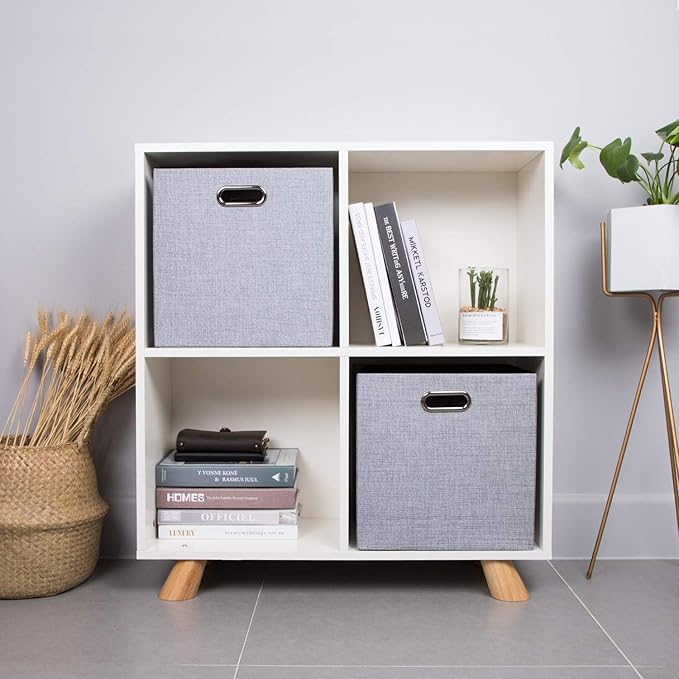 Thicker Fabric Storage Cubes 13 inch Collapsible Storage Bins for Organization, Cubby Storage Boxes for Organizing Shelf Cabinet Bookcase, 2pcs, Sliver Grey