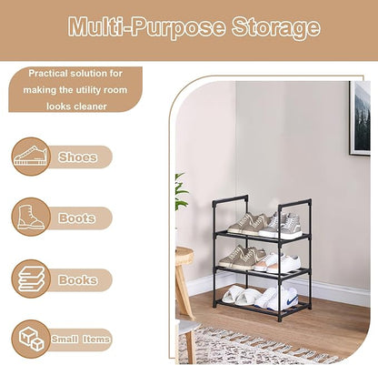 3-Tier Expandable Shoe Rack for 16-20 Pairs, Adjustable Metal Shoe Storage, Upright or Upside Down, Stackable, 15.7" W x 12" D x 21.45" H for Entryway, Door Entrance,Closet