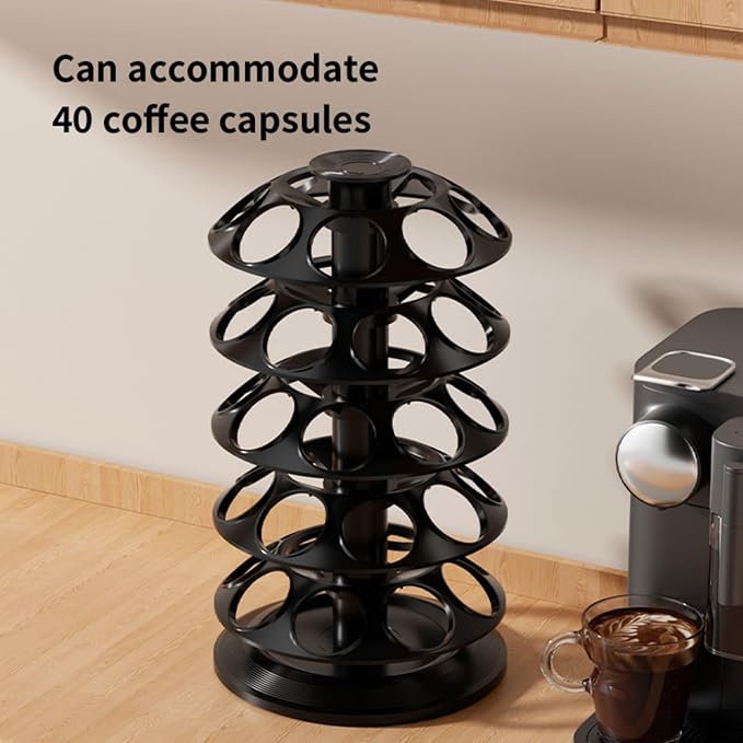 K Cup Holder, Coffee Pod Holder for Keurig Pods - 40 Capsule Spinning Organizer with 360° Turntable, Also Fits Nescafé Dolce Gusto Pods, Space Saving for Kitchen Counter & Office