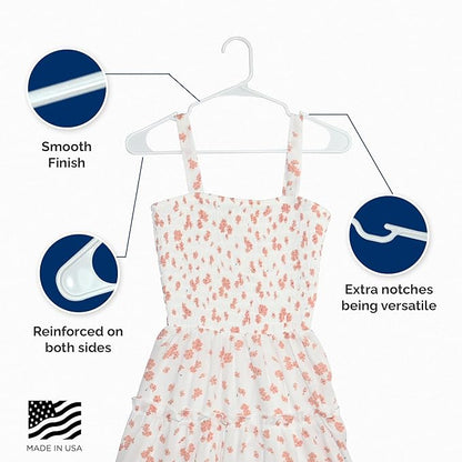 Plastic Hangers 50 Pack, Strong Space Saving Clothes Hanger, Made in USA, Perfect Shirt or Coat Plastic Hanger, with Shoulder Grooves, White, Notched