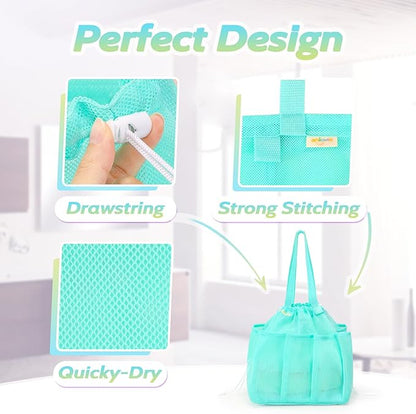 famichan Mesh Shower Caddy Portable, Dorm Room Essentials for College Students Girls and Guys, Blue Large Capacity Shower Bag for Bathroom,Camping,Gym