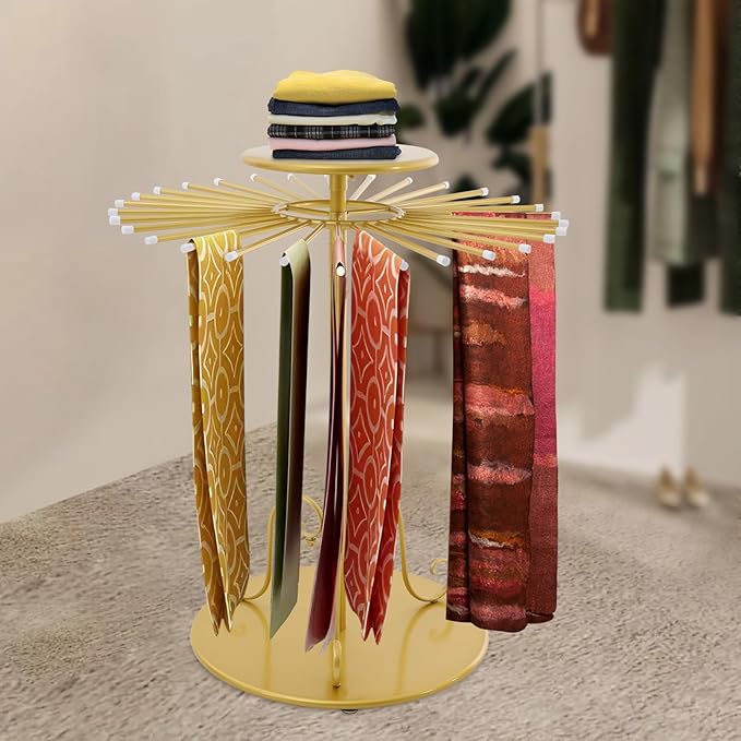 Freestanding Scarf Display Rack, Scarf Organizer with 30 Rods Scarf Rack Rotating Round Scarf Display Stand Scarf Holder Organizer for Clothing Stores, Shopping Malls, Apartments, Home