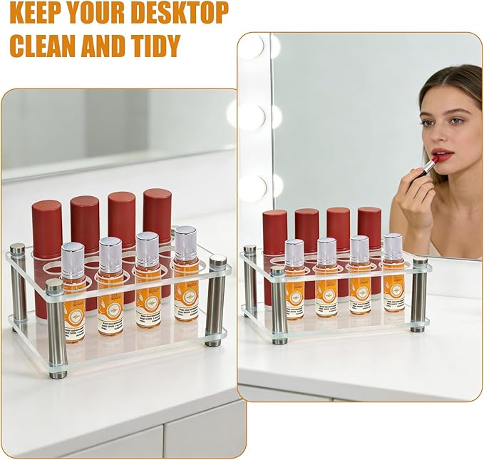 Acrylic 12 Slots Roller Perfume Organizer, Scentbird Perfume Holder, Beauty Scent Holder, Vertically Rack, Oils Makeup Lipgloss Display Case for Bedroom Bottle Comestic Storage 4.6 x 4 x 1.8 in