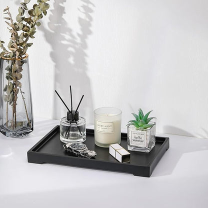 Luxspire Vanity Tray, Bathroom Tray Toilet Tank Storage Tray, Resin Kitchen Sink Trays, Vanity Countertop Organizer for Candles Soap Towel Perfume Holder Dish Decorative Serving Trays -Large- Black