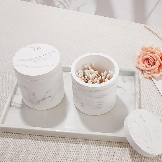 Qtip Holder Dispenser with Lid, Diatomaceous Earth Bathroom Canister for Cotton Swabs Balls Pads, Vanity Organizer Jar, Non-Slip Base