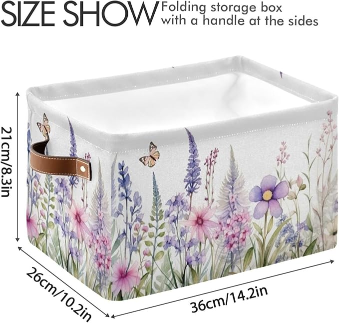 YETTASBIN Herbal Wildflowers Storage Basket 1pc, Large Collapsible Toys Clothes Organizer, Durable Canvas Storage Bin with Handle for Shelves Closet Laundry Home Office Decor