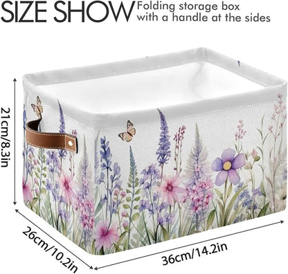 YETTASBIN Herbal Wildflowers Storage Basket 1pc, Large Collapsible Toys Clothes Organizer, Durable Canvas Storage Bin with Handle for Shelves Closet Laundry Home Office Decor