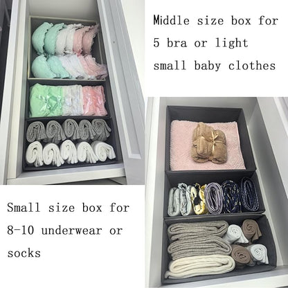 Bructhun Drawer Organizer Set of 4 Beige - Fabric Storage Bins for Clothes, Underwear, Socks & Bras - 11" Dresser Dividers for Bedroom Closet