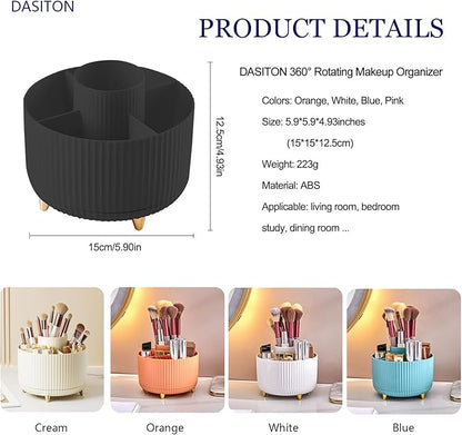 DASITON Large Capacity Makeup Brush Holder,360° Rotating Makeup Organizer,5 Slot Makeup Brushes Cup,for Vanity Decor,Bathroom Countertops,Desk Storage Container,Cosmetic Display cases(Black)