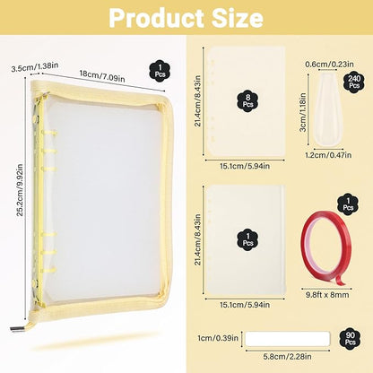 Segbeauty Nail Polish Display Storage with A5 Zipper Binder, Press on Nails Sample Swatches with 240 Fake Nail Tips, Nails Color Sample Book with Adhesive Tape, Manicure Salon Art Accessories, Yellow