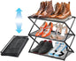 Small Shoe Rack for Entryway - 3 Tier Shoe Organizer Metal Foldable Shoes Storage Rack, Zero Tool Install, Sturdy Shoe Rack for Closet, Front Door Entrance, Living Room - Space Saving, Black