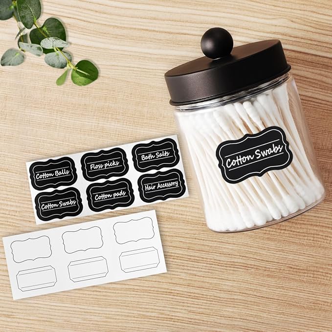 Amolliar Farmhouse Decor Qtip Holder Dispenser for Cotton Swabs,Balls, Cotton Pads, Floss - Clear Plastic Apothecary Jar for Bathroom Canister Storage, Vanity Countertop Makeup Organizer-Bronze (6)
