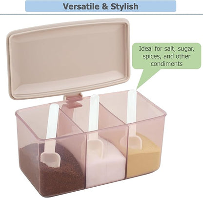 EIKS Seasoning Box with Lid & Spoons for Serving & Storing Salt Sugar Spice Pepper Condiment in Home Kitchen Coffee Restaurant (Pink)
