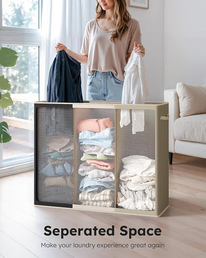 SOLEDI 180L 3-Section Laundry Hamper with Lid, Extra Large Dirty Clothes Basket with Sturdy Handles for Laundry Room & Bedroom - Durable Organizer for Sorting Laundry
