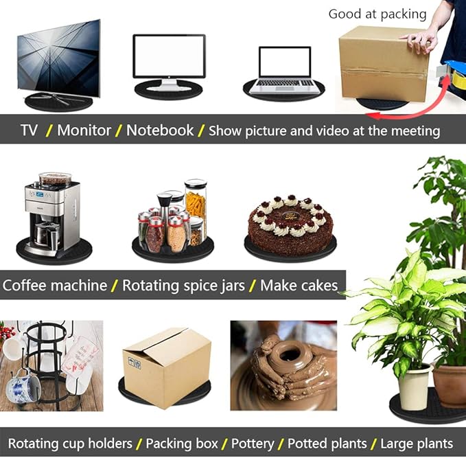 16Inch Lazy Susan Turntable - Heavy Duty Rotating Swivel Steel Ball Bearings - Flat Base Stand for TV/Computer/Monitor/Arts/Crafts/Bonsai/Christmas Tree/Cabinet Organizer(Plastic&Black)