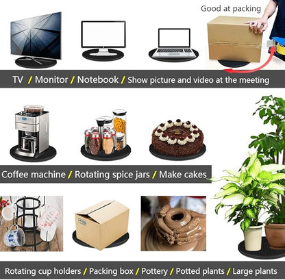 16Inch Lazy Susan Turntable - Heavy Duty Rotating Swivel Steel Ball Bearings - Flat Base Stand for TV/Computer/Monitor/Arts/Crafts/Bonsai/Christmas Tree/Cabinet Organizer(Plastic&Black)