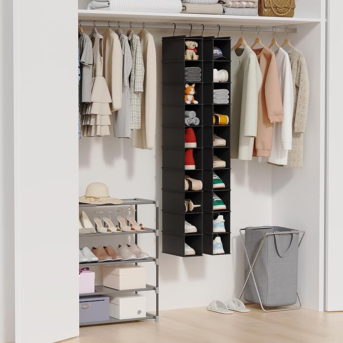 MAX Houser 10-Shelf Hanging Shoe Shelf Organizer, Hanging Shoe Storage for Closet,Pack of 2 (Black)