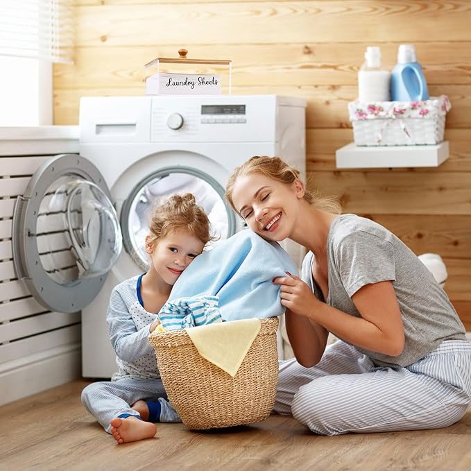 VOTLEVT Bamboo Laundry Detergent Sheets Holder with Acrylic Container, Organization and Storage