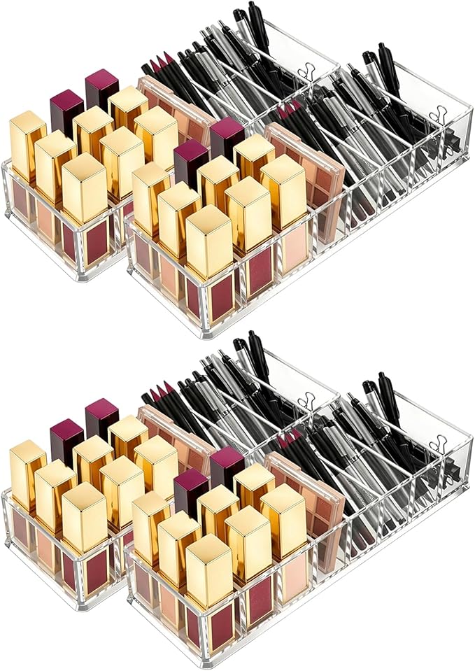 Foraineam 4 Pack Acrylic Compact Organizer Cosmetics Beauty Care Powder Holder Blushes Highlighters Eyeshadow Makeup Organizer