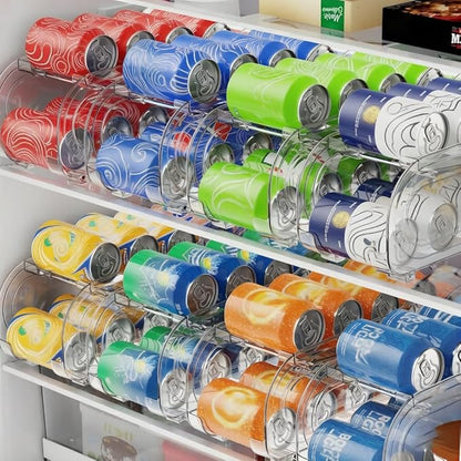 2 Pack Auto-Rolling Soda Can Organizer for Refrigerator -Short Cans and Long Cans 12oz/ 11.2oz/ 355ml/ 330ml Drink, Soda Can Dispenser for Pantry Storage 10-12 Standard Size Drink (Clear)