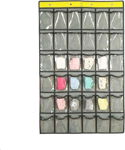 NIMES Hanging Closet Underwear Sock Jewelry Storage Over The Door Classroom Cell Phone Calculator Organizer 36 Clear Pockets (GREY)