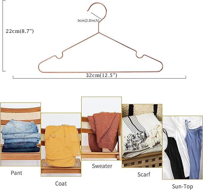 12.5" Rose Gold Shiny Steel Metal Wire Children's Baby Toddler Infant Hangers - 10 Pack Non-Slip Durable Space-Saving Baby Clothes Coat Hangers