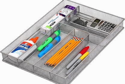 YBM Home Stainless Steel Silverware Tray Organizer for Kitchen Utensils, In-Drawer Cutlery Tray Mesh Utensil Drawer Organizer with 6 Compartments for Kitchen and Office