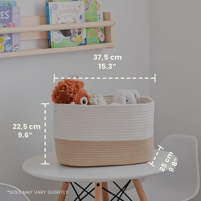Honey Cotton Rope Basket for Shelf Storage - 15"×10"×9½" - Woven Decorative Basket for Organizing - Closet, Nursery, Bedroom - Toys, Books, Towels, Clothes