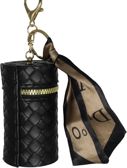 Lipstick storage box with decorative scarf keychain, can be hung in women's bag keychain, black