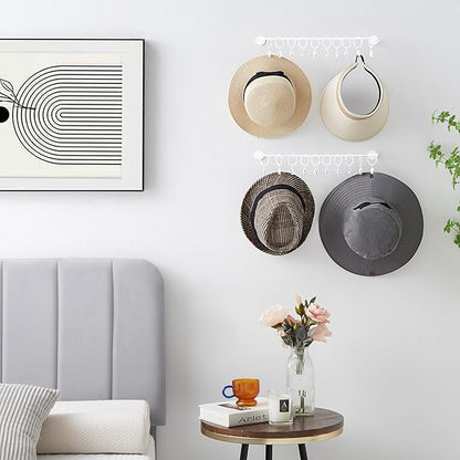 Viklluyr Hat Wall Rack Cap Organizer: Baseball Hat Racks Display Holder with 20 Hooks Modern Metal White Hats Storage Wall Mounted Caps Hanger Set of 2 for Closet Door Bedroom Entryway Laundry