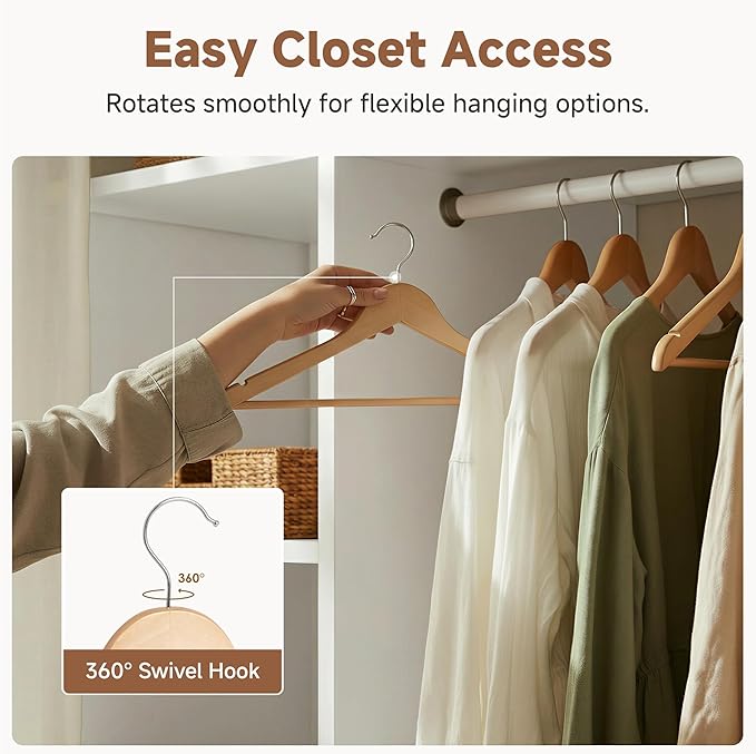 StorageWorks Wooden Hangers 20 Pack, Wood Coat Hangers for Closet, Heavy Duty Clothes Hangers for Suits, Shirts, Pants, Jackets, Natural Wood Color