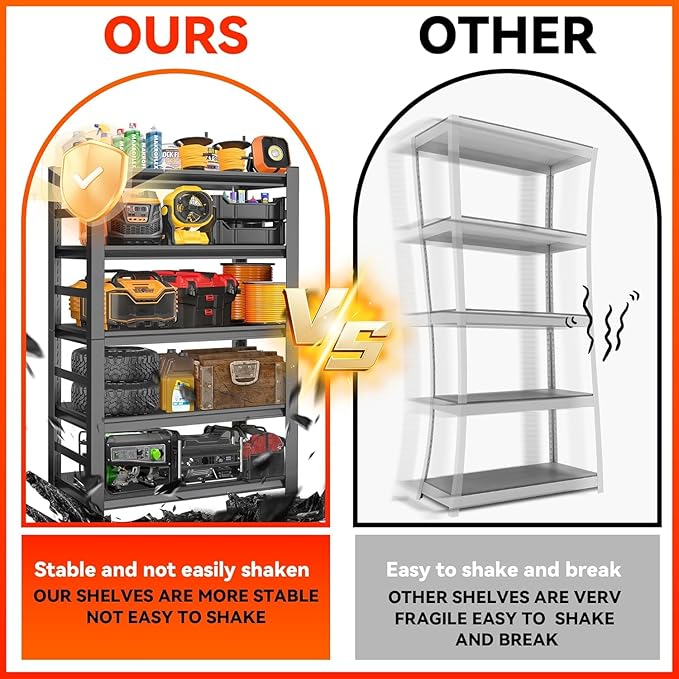 Garage Shelving Unit, 6-Tier Adjustable Garage Storage Shelves, 2500 Lbs Heavy Duty Shelving, Industrial Metal Shelves