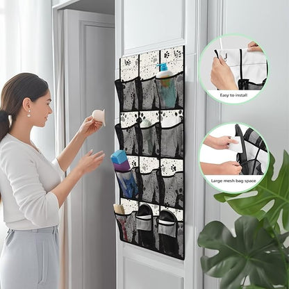 Dog Paw Over the Door Shoe Organizer 12 Large Mesh Pockets Shoe Rack for Door Sturdy Oxford Hanger Storage Holder for Dorm Bedroom