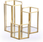 Hipiwe Glass Makeup Brush Holder 3 Slot Mirrored Gold Cosmetics Brush Organizer Eyeliners Display Case Vintage Decorative Makeup Storage Box Desktop Pen Pencil Pot, Large