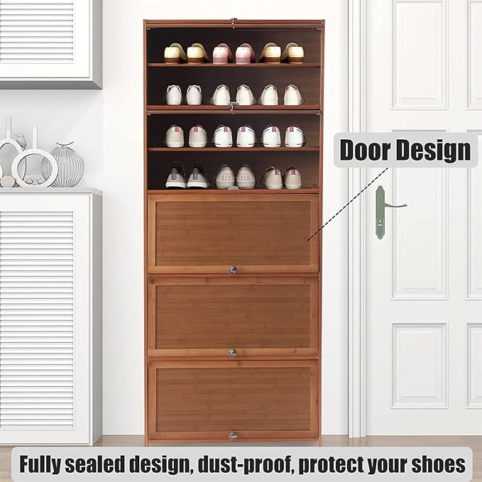 DYRABREST 10-Tier Shoe Organizer Cabinet with Cover Large Capacity Shoe Rack Tiered Storage with Sophisticated Handle and Extra Storage Platform for Home (10-Tier 23.62Inch/60Cm)