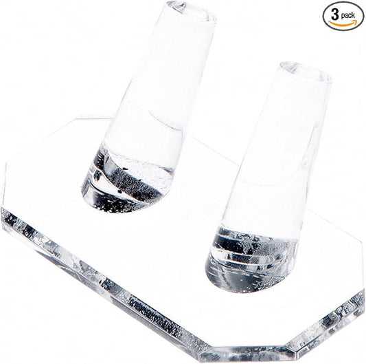 Plymor Clear Acrylic Ring Finger Display, Double, 3.75" W x 2.25" D x 1.75" H (3 Pack)
