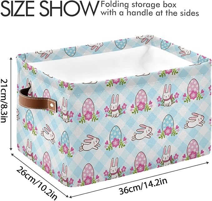 Large Storage Basket Easter Bunnies and Eggs Foldable Storage Box Organizer Bins with Handles for Bedroom Home Office