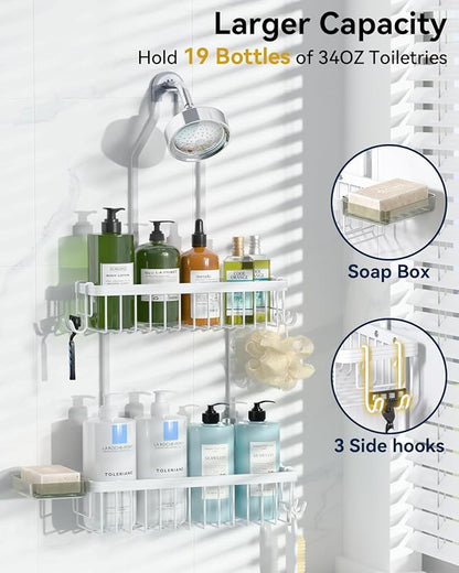 YASONIC Shower Caddy Hanging, Never Rust Shower Organizer Hanging, Aluminum Shower Racks for Inside Shower with Hooks for Razor, Bathroom Organizers and Storage with Soap Holder, White